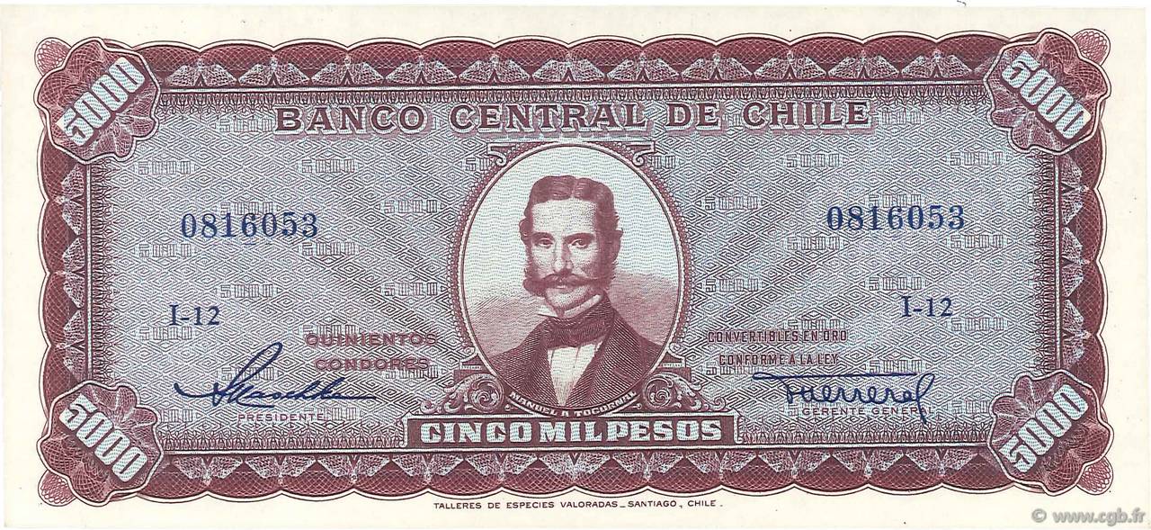 5000 Pesos - 500 Condores CHILI  1947 P.117a SPL