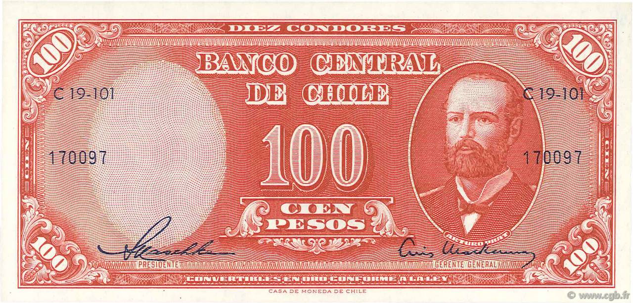 100 Pesos - 10 Condores CHILI  1958 P.122 pr.NEUF
