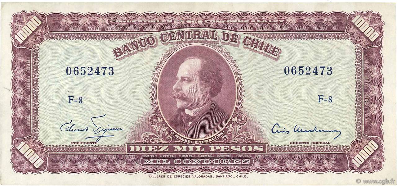 10 Escudos sur 10000 Pesos CHILI  1960 P.132 TTB+