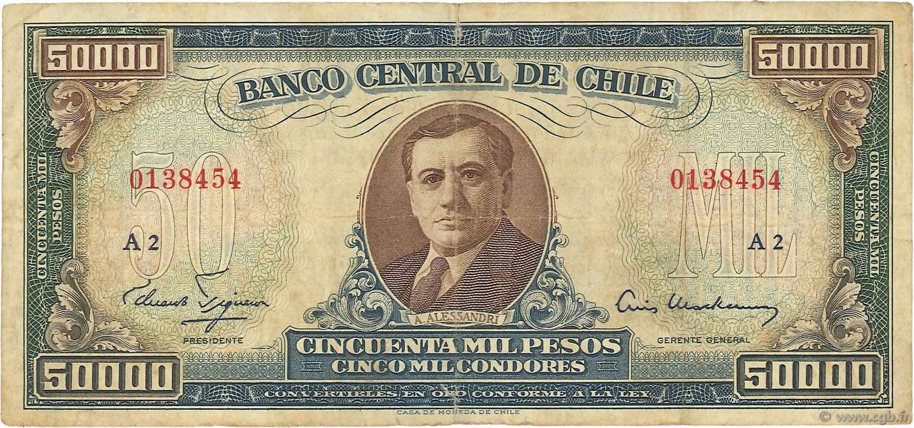 50 Escudos sur 50000 Pesos CHILI  1960 P.133 TB