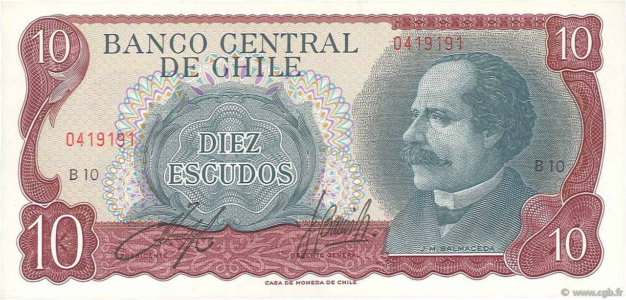 10 Escudos CHILI  1970 P.142Aa NEUF
