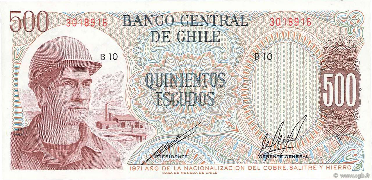 500 Escudos CHILI  1971 P.145 pr.NEUF