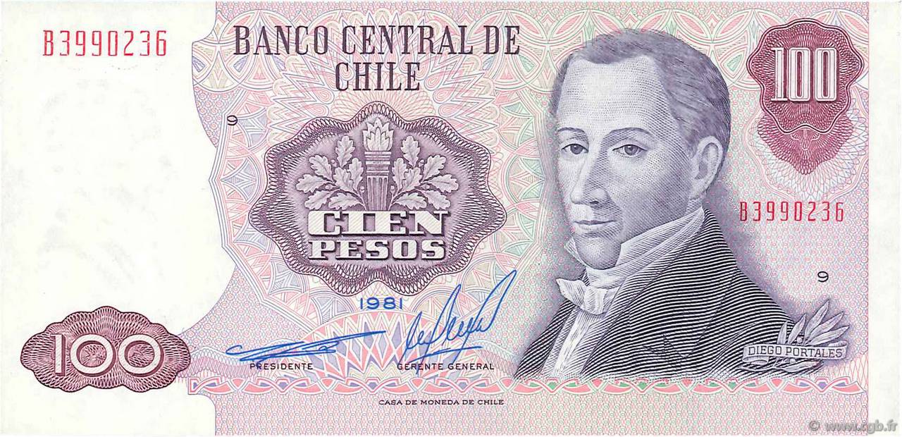 100 Pesos CHILI  1981 P.152b TTB+