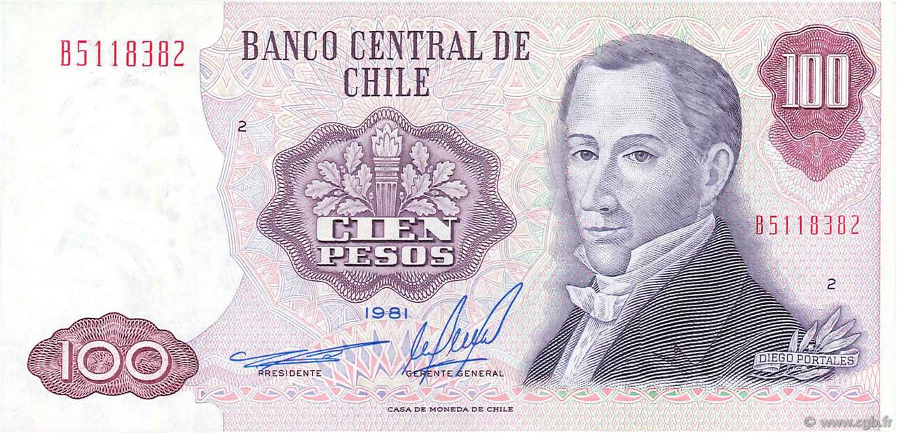 100 Pesos CHILI  1981 P.152b SPL