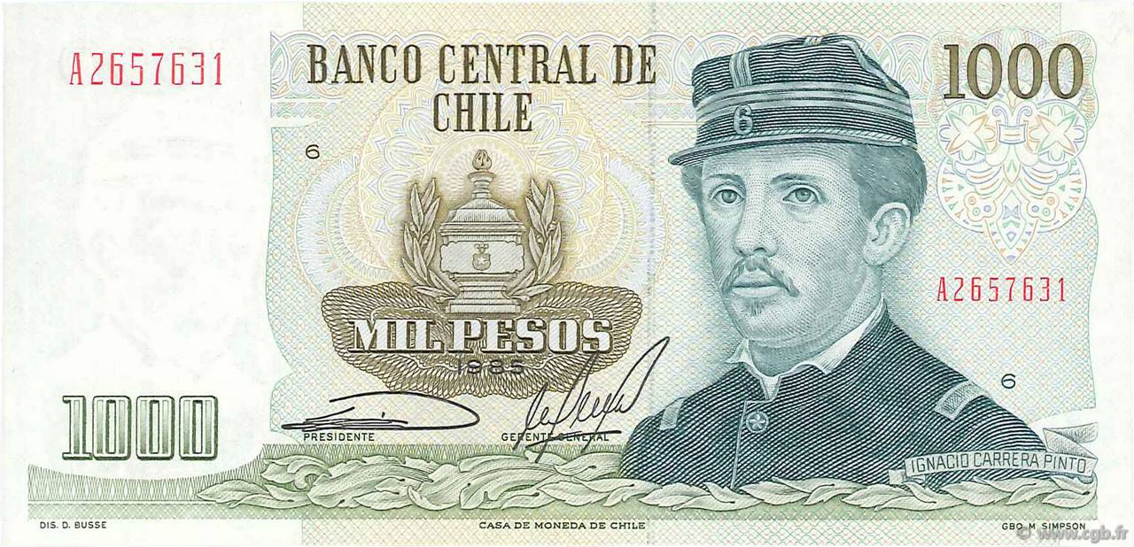1000 Pesos CHILI  1985 P.154c NEUF