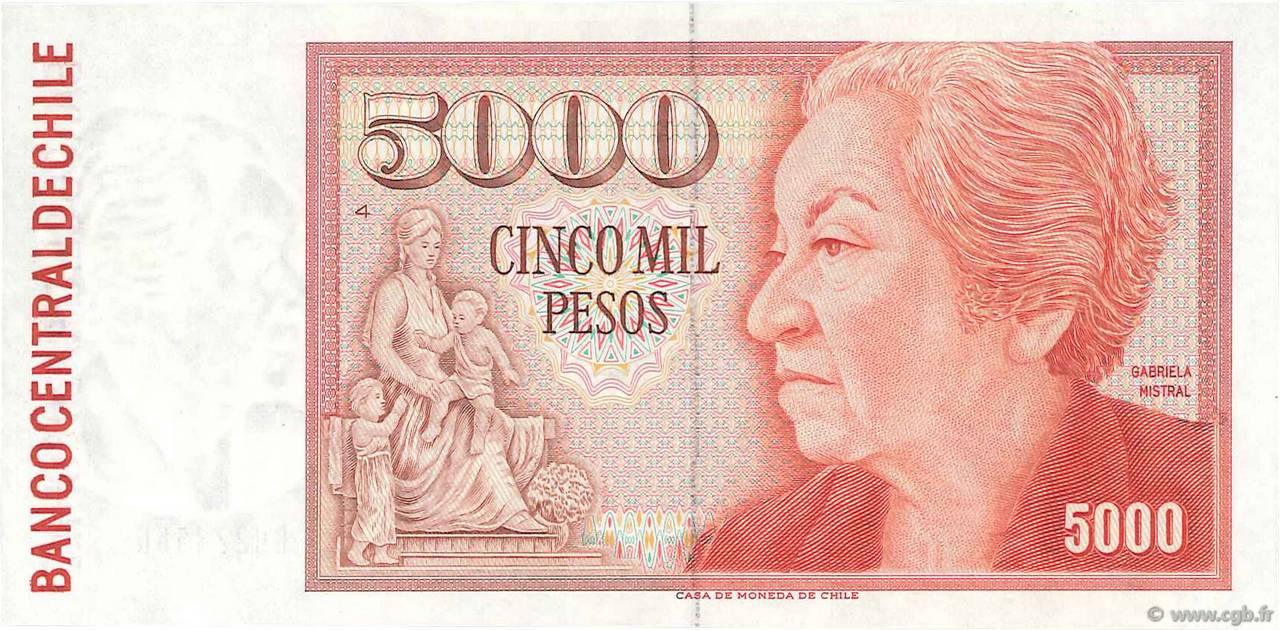 5000 Pesos CHILI  1986 P.155b pr.NEUF