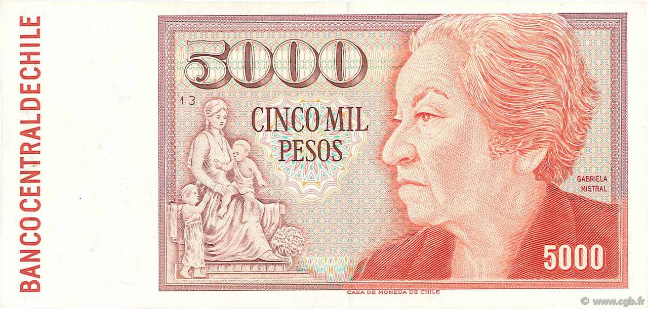 5000 Pesos CHILI  1991 P.155c SPL