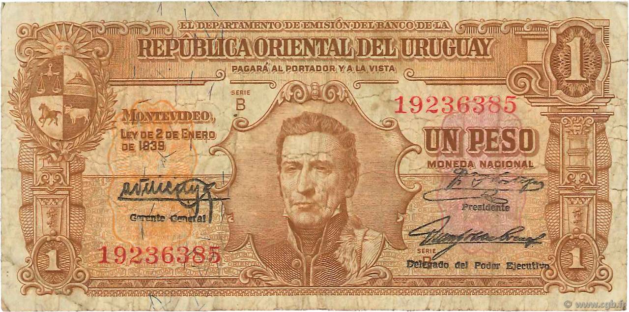 1 Peso URUGUAY  1939 P.035a B