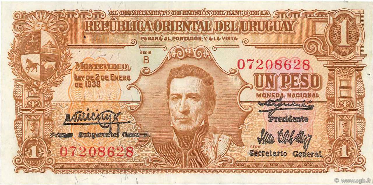1 Peso URUGUAY  1939 P.035a TTB+
