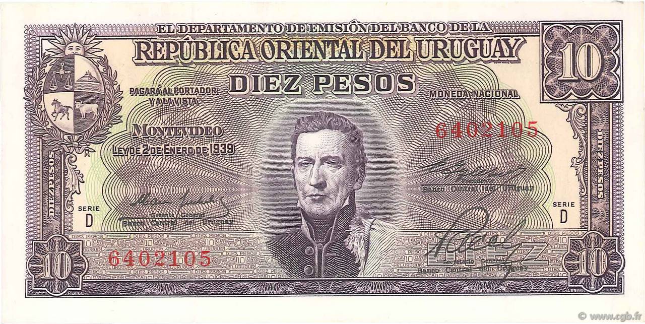 10 Pesos URUGUAY  1939 P.037d NEUF