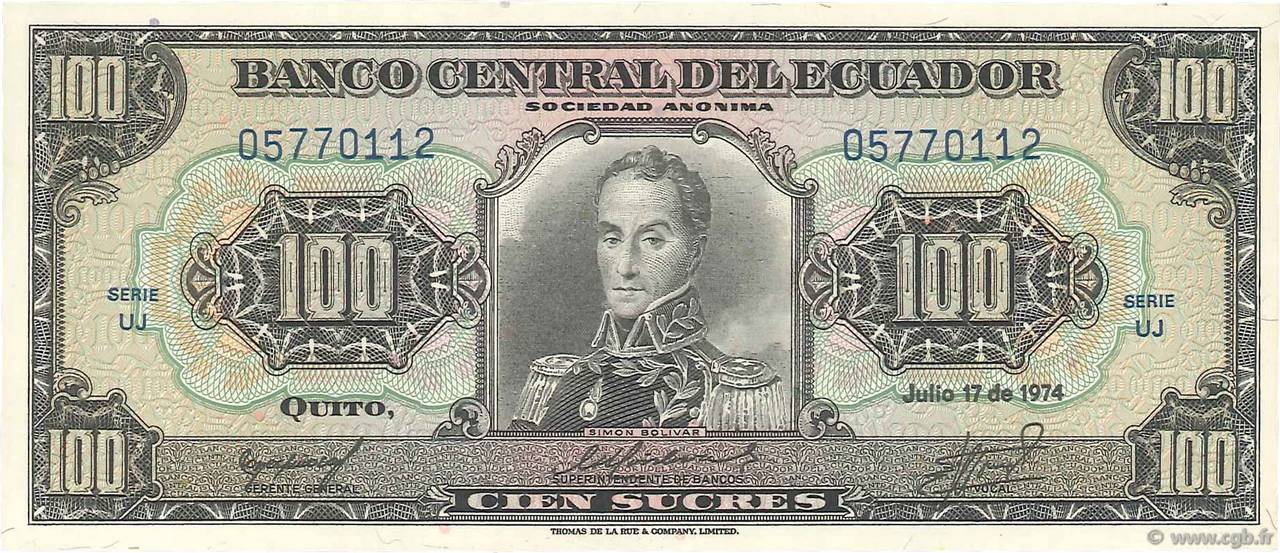 100 Sucres ECUADOR  1974 P.118a UNC-