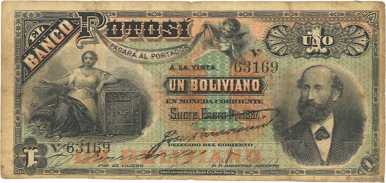 1 Boliviano BOLIVIE  1887 PS.221b pr.TB