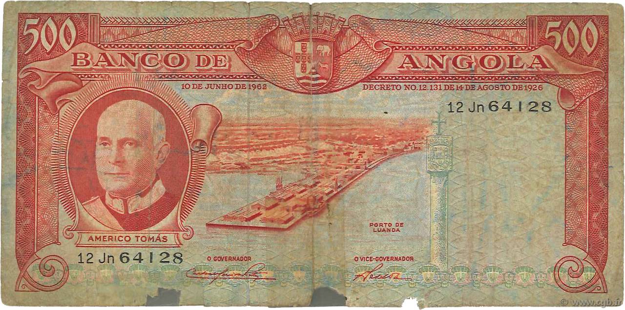 500 Escudos ANGOLA  1962 P.095 AB
