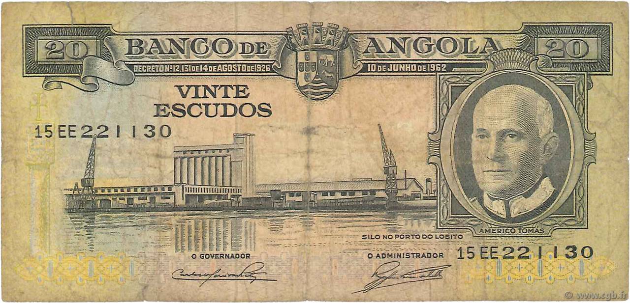20 Escudos ANGOLA  1962 P.092 B+