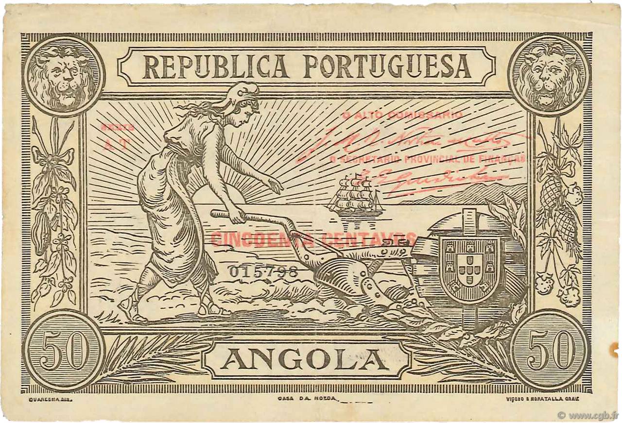 50 Centavos ANGOLA  1921 P.062 SS