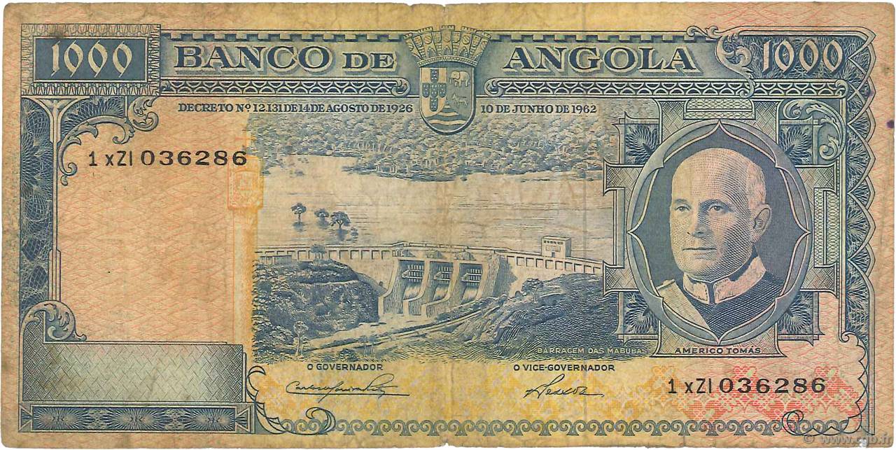1000 Escudos ANGOLA  1962 P.096 VG