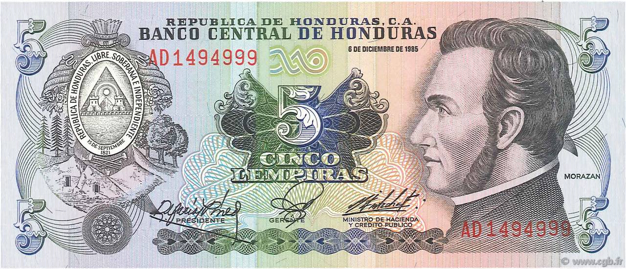 5 Lempiras HONDURAS  1985 P.063b SPL