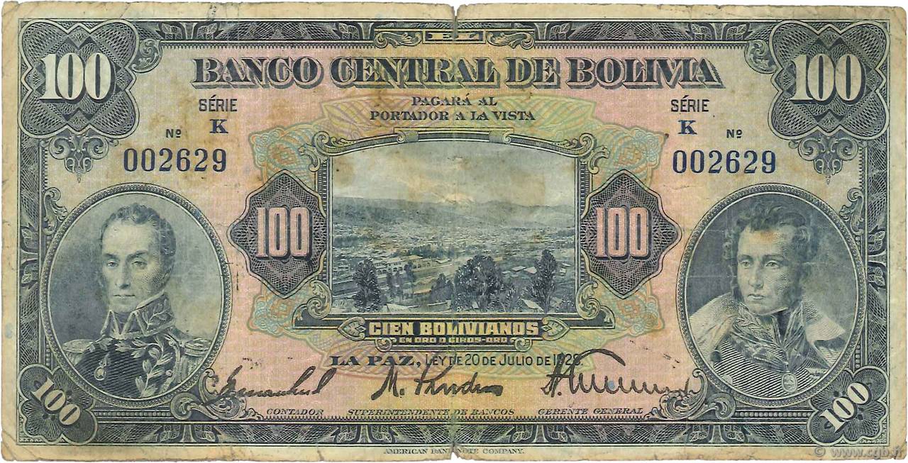100 Bolivianos BOLIVIE  1928 P.125a B