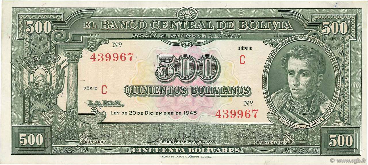 500 Bolivianos BOLIVIE  1945 P.143 SPL