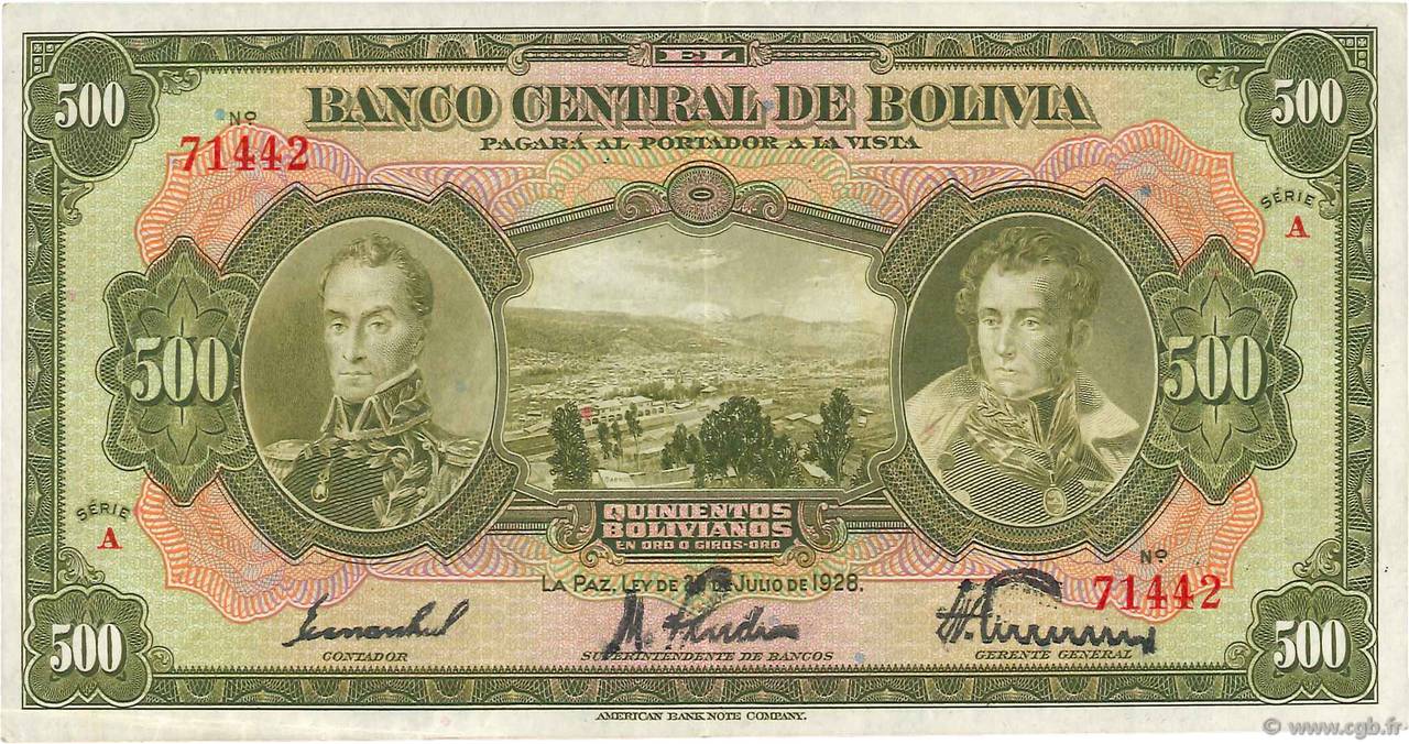 500 Bolivianos BOLIVIE  1928 P.126b SUP+