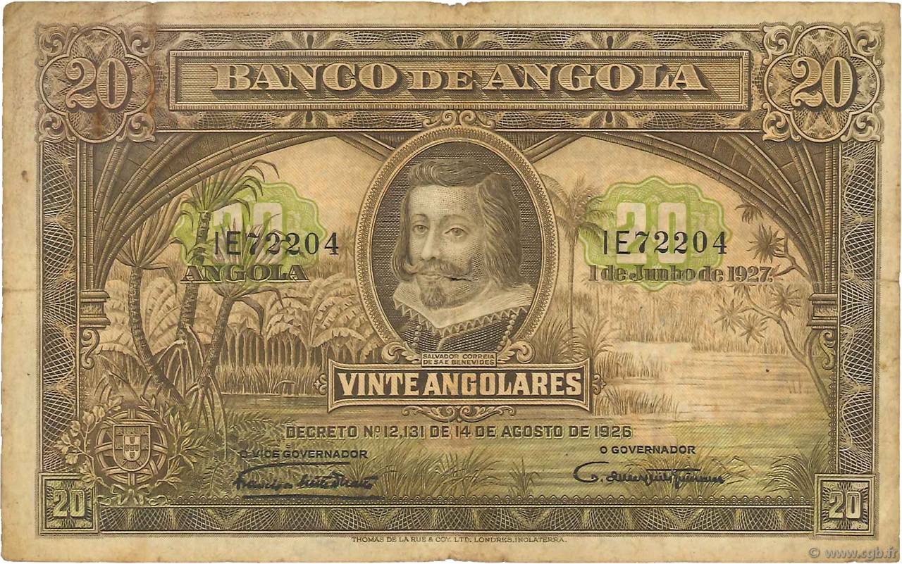 20 Angolares ANGOLA  1927 P.073 TB