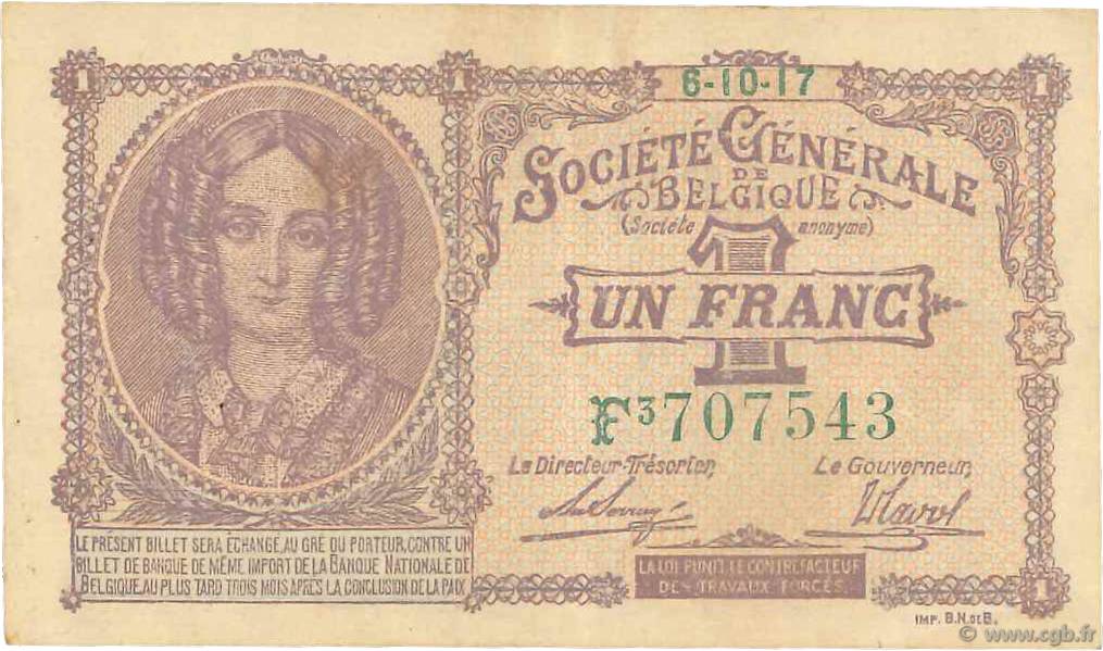 1 Franc BELGIQUE  1917 P.086b TTB+