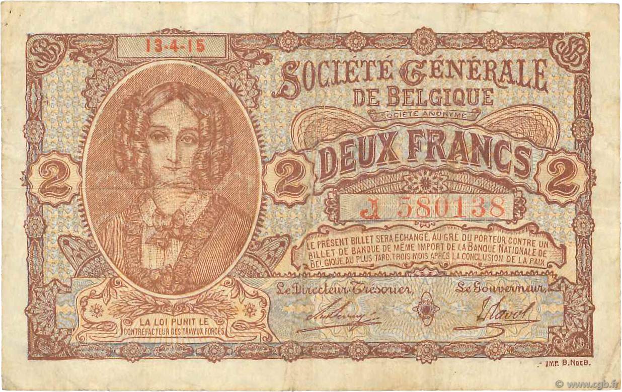 2 Francs BELGIQUE  1915 P.087 TB+