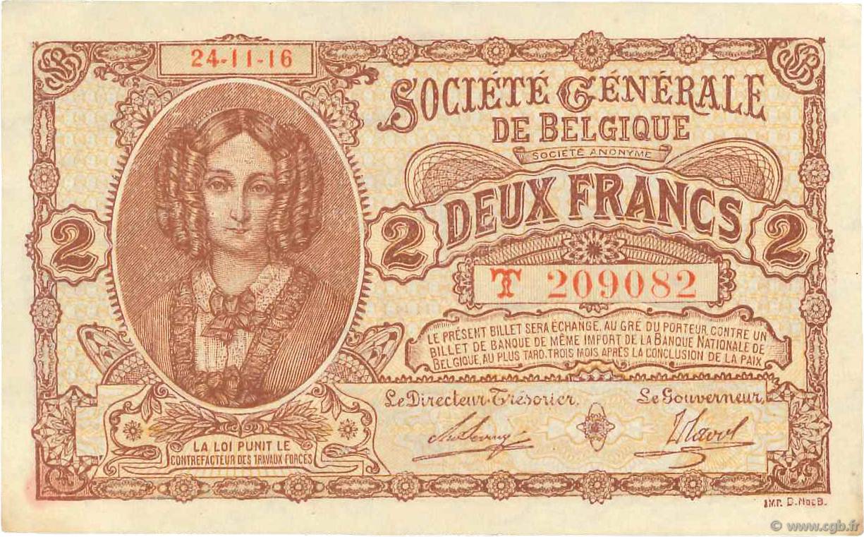 2 Francs BELGIUM  1916 P.087 XF+