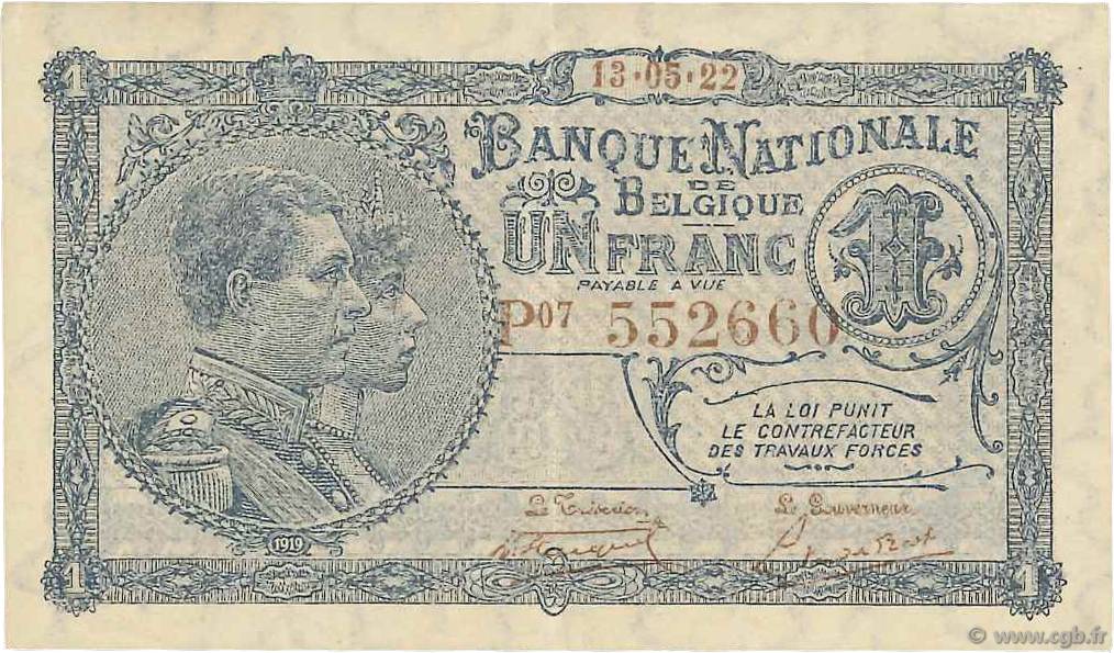 1 Franc BELGIQUE  1922 P.092 TTB+