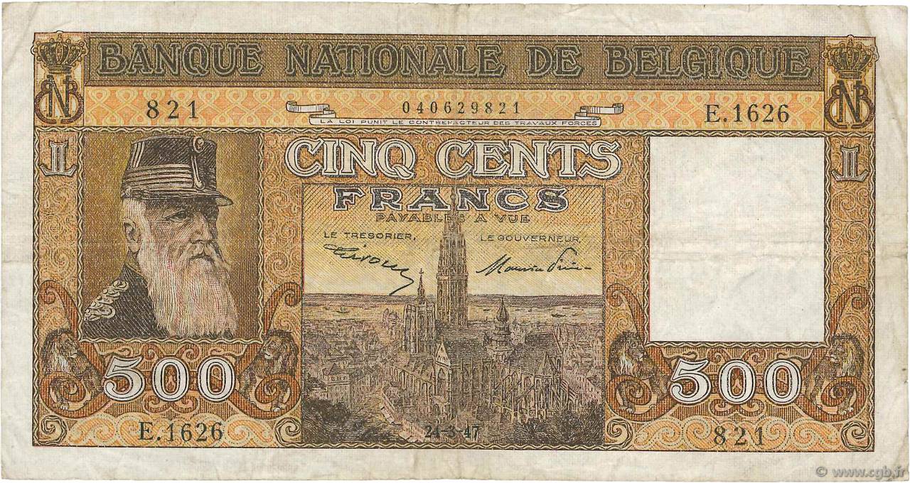 500 Francs BELGIQUE  1947 P.127b TB+