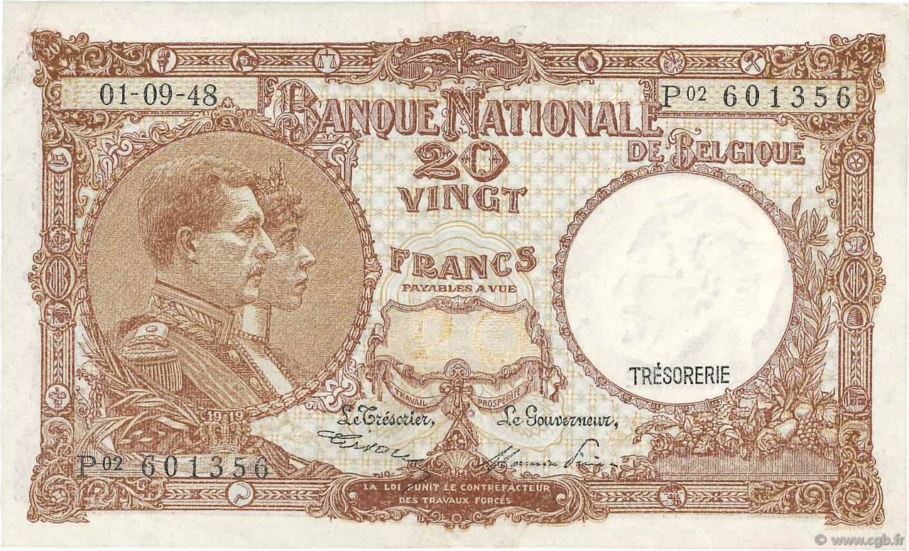 20 Francs BELGIQUE  1948 P.116 TTB+