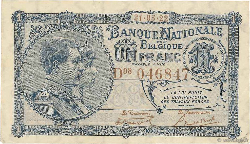 1 Franc BELGIQUE  1921 P.092 TTB