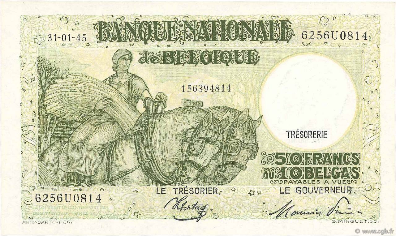 50 Francs - 10 Belgas BELGIQUE  1944 P.106 pr.NEUF