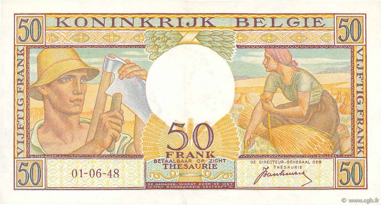 50 Francs BELGIQUE  1948 P.133a SUP+