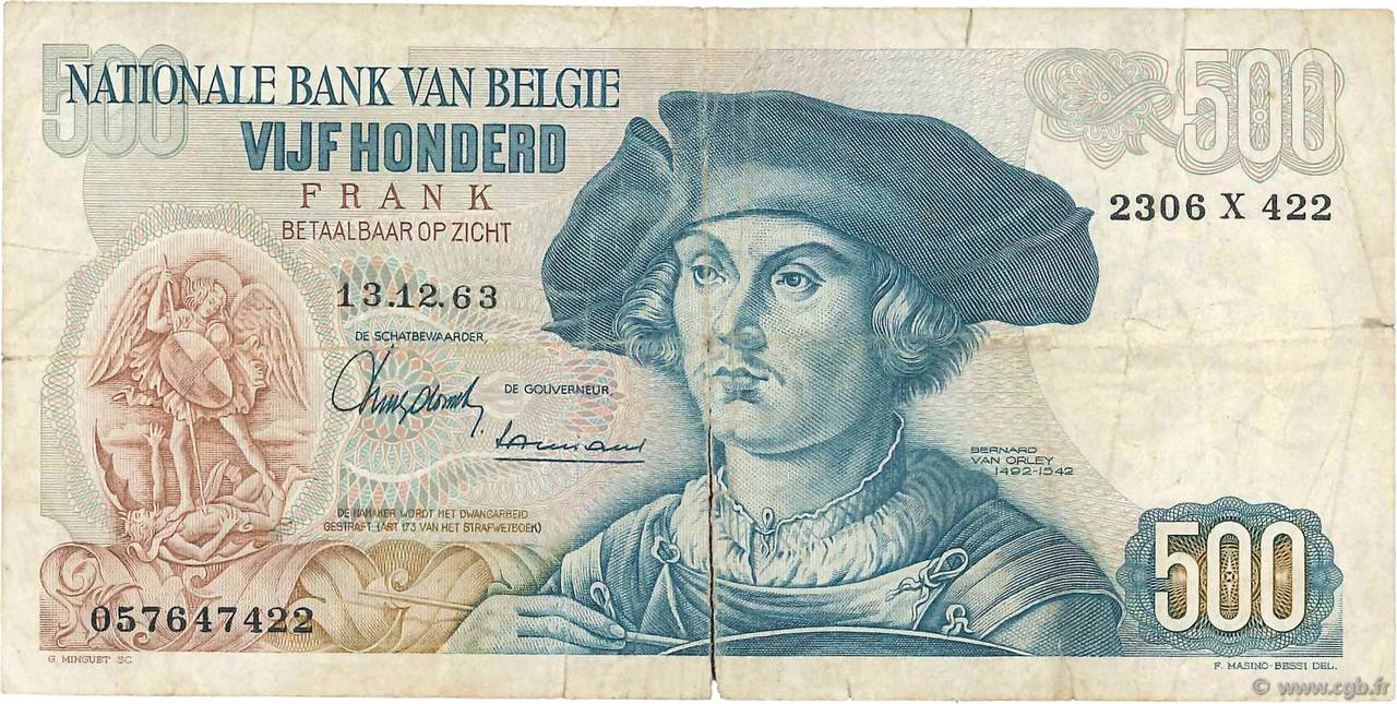 500 Francs BELGIUM  1963 P.135a G