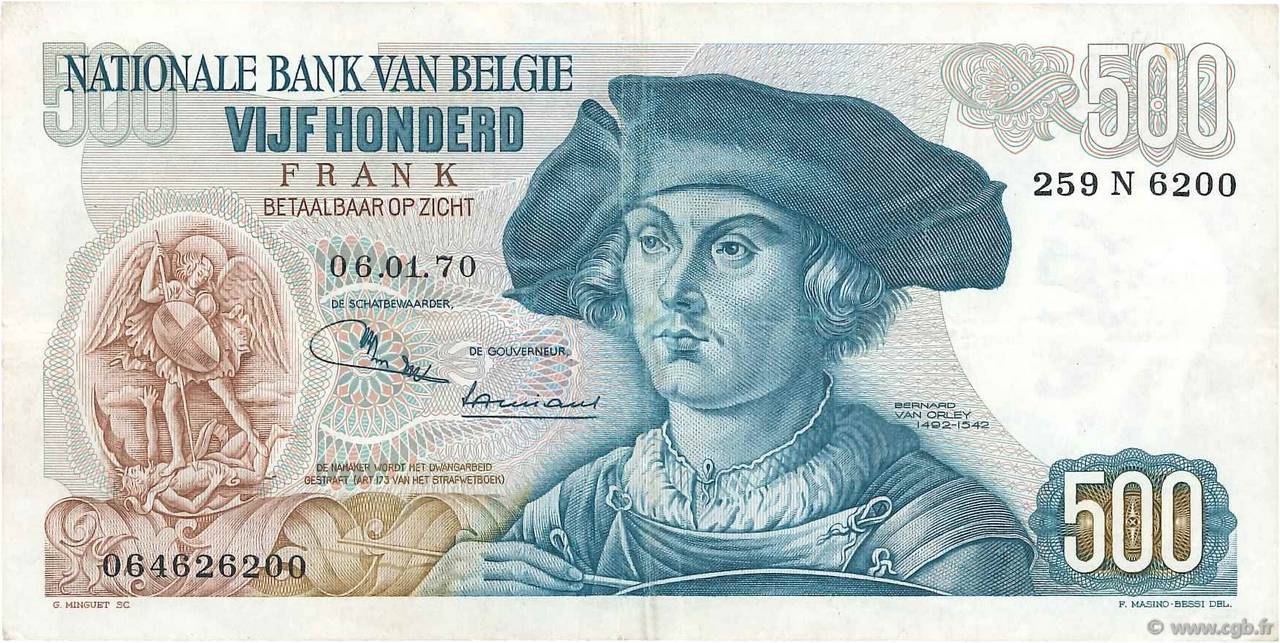 500 Francs BELGIQUE  1970 P.135b TTB
