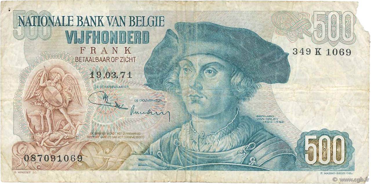 500 Francs BELGIQUE  1971 P.135b TB