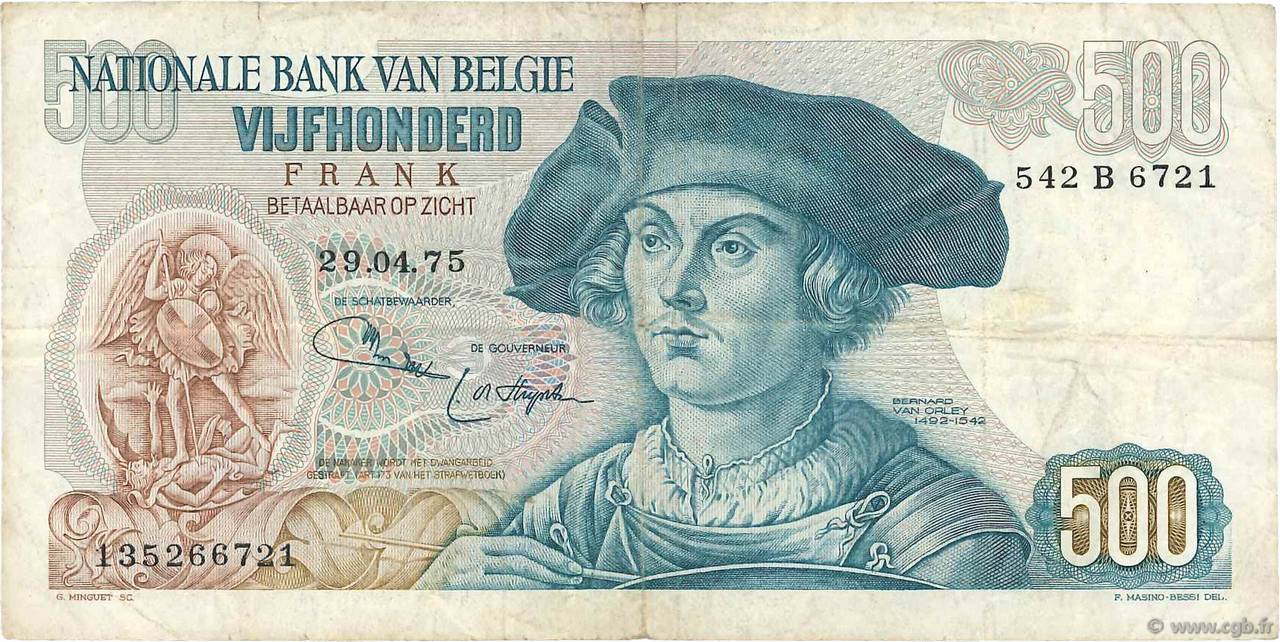 500 Francs BELGIQUE  1975 P.135b TB