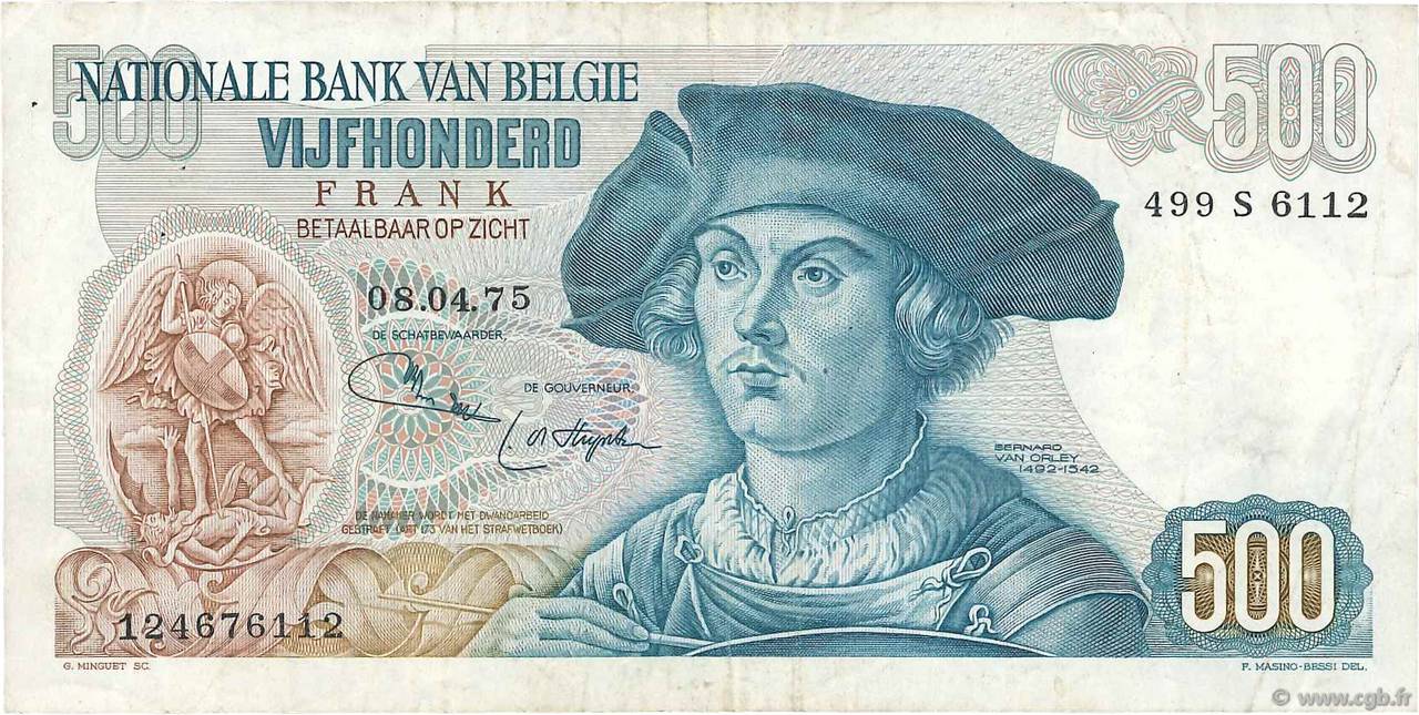 500 Francs BELGIUM  1975 P.135b VF