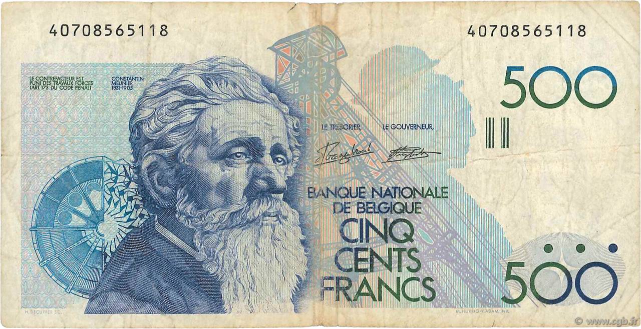 500 Francs BELGIQUE  1982 P.143a TB