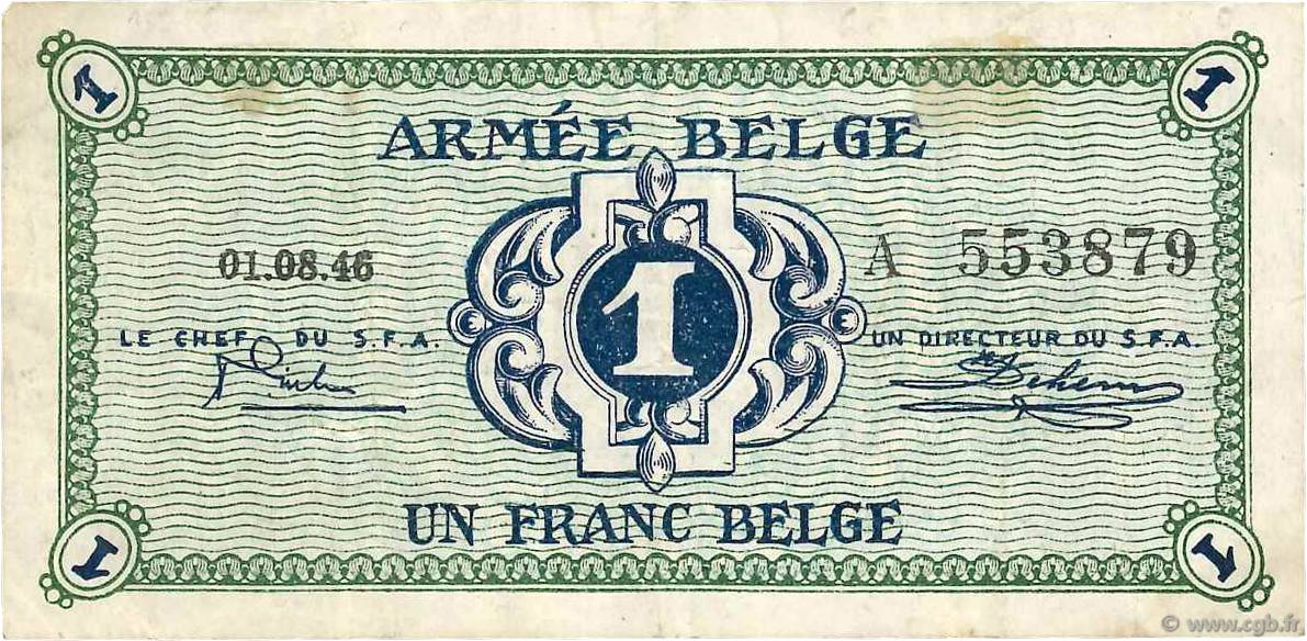 1 Franc BELGIUM  1946 P.M1a VF