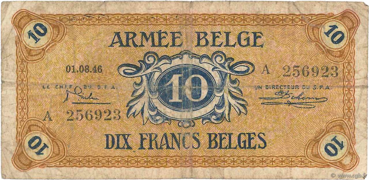 10 Francs BELGIUM  1946 P.M4a G