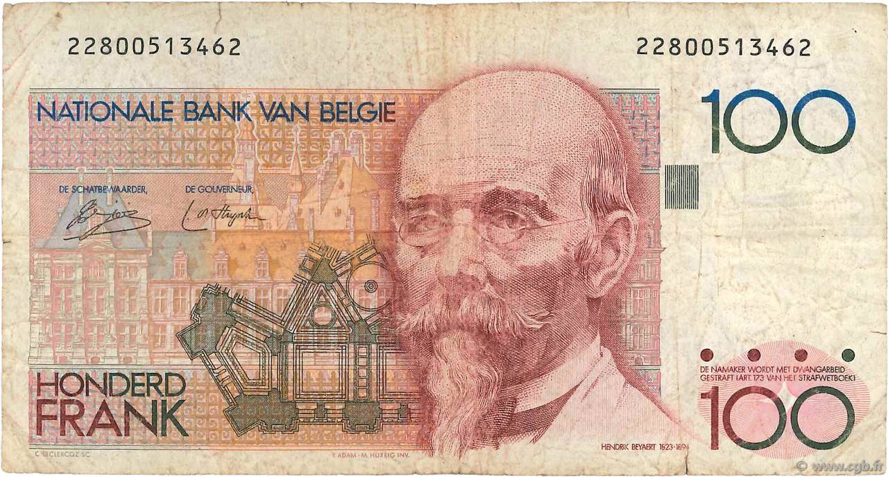 100 Francs BELGIUM  1978 P.140a G