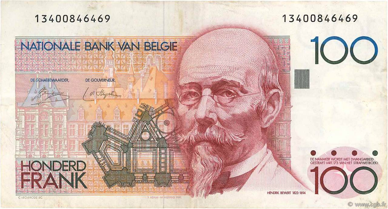 100 Francs BELGIQUE  1978 P.140a TTB