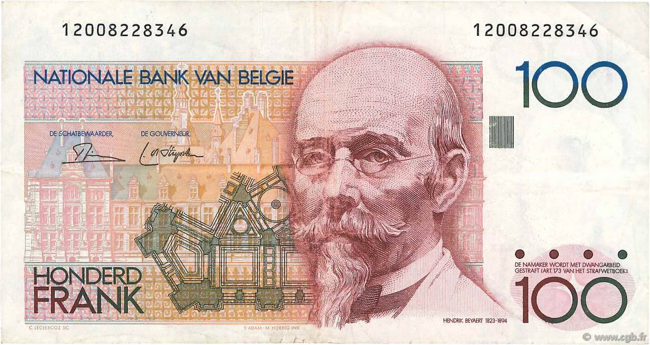 100 Francs BELGIUM  1982 P.142a VF