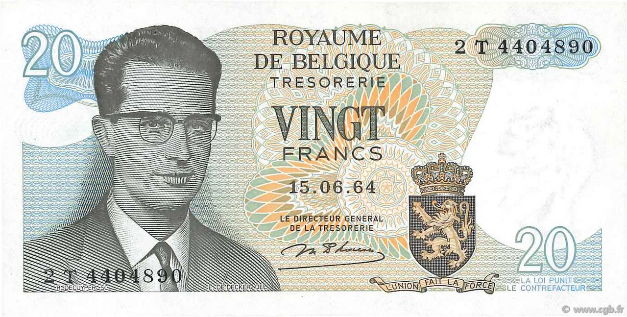 20 Francs BELGIQUE  1964 P.138 NEUF