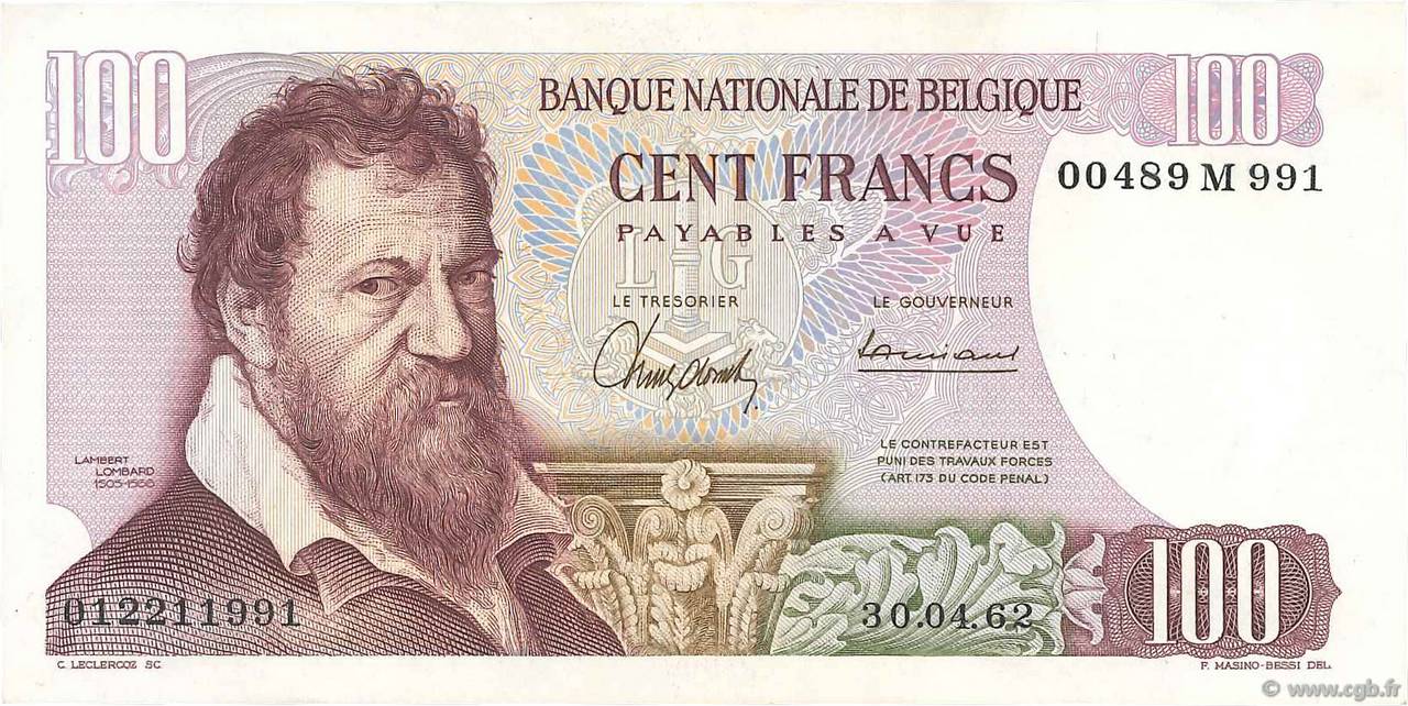 100 Francs BELGIQUE  1962 P.134a SUP