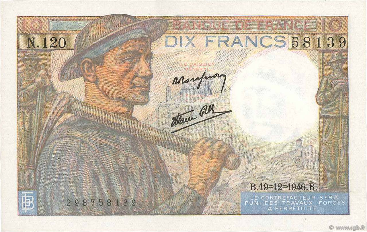10 Francs MINEUR FRANCE  1946 F.08.16 SUP