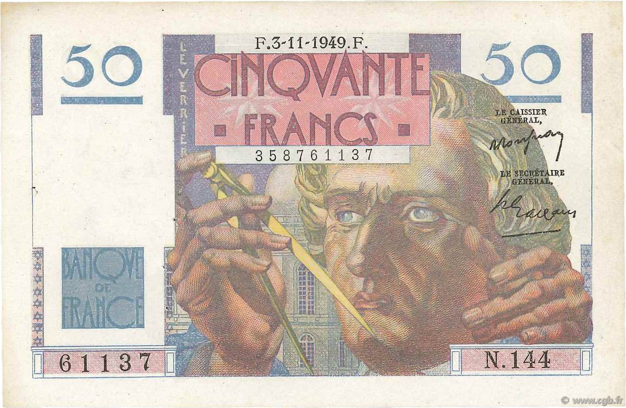 50 Francs LE VERRIER FRANKREICH  1949 F.20.13 VZ