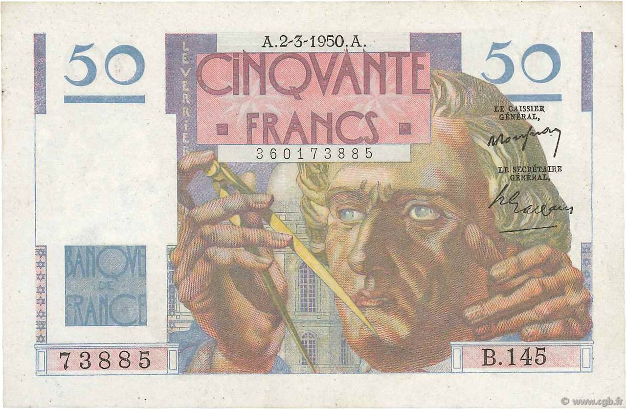 50 Francs LE VERRIER FRANCE  1950 F.20.14 pr.SUP